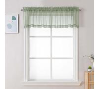 Chyhomenyc Sage Green Sheer Valances for Windows - Light Filtering Small Kitchen Curtains, Rod Pocket Short Top Window Treatment Decor for Living Room Bathroom Basement, 42Wx16L inches, 2 Panels