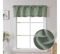 Chyhomenyc Sage Green Valance for Windows, Faux Linen Slub Textured Semi Sheer Small Window Valance Curtain for Kitchen Bathroom Cafe Laundry Basement, 30Wx14L inch, 2 Piece
