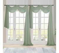 Chyhomenyc Salbeigrüner transparenter Schal-Volants für Fenster 54 cm, extra lang, Fensterschal, Vorhänge, Stangentasche, Hintergrund für Hochzeitsbogen, 106 cm breit, 45 m lang