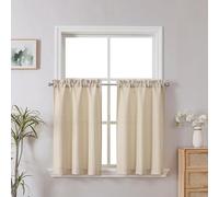 Chyhomenyc Set of 2 Light Filtering Textured Faux Linen Short Kitchen Curtains for Bathroom, Basement, 24" Long, 30 x 24 Inches, Linen Color