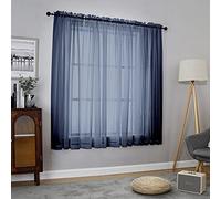 Chyhomenyc Set of 2 Short Sheer Curtains 54 Inches Long for Small Window, Living Room, Guest Room, Basement, Airy Light Filtering Curtains, W42 x L54 Inch, Navy Blue