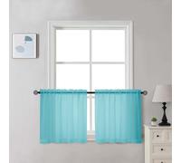 Chyhomenyc Sheer Aqua Tier Curtains 24 Inch Length Set, Small Window Kitchen Curtains for Bathroom Living Room Basement, Farmhouse Short Voile Curtain 42Wx24L, Rod Pocket, 2 PCS