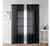 Chyhomenyc Sheer Black Curtains 90 inches Long 2 Panels, Light Filtering Soft Airy Solid Elegant Voile Window Treatment Drapes for Bedroom Living Room Wedding Party Decor, 42 Wx90 L Inches