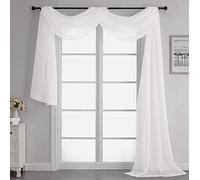 Chyhomenyc Sheer Canopy Bed Curtains Panels 216 Inch Length- Sheer Voile Window Scarf Valance Rod Pocket Curtains for Wedding/Birthday Party/High Hall Home Decor (1 Panel, W42 x L216, Ivory)