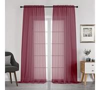 Chyhomenyc Sheer Curtains 108 Inches Long, Set of 2, Window Treatments Rod Pocket Drapes for Living Room, Bedroom, Semi Sheer Voile Curtain Panels for Yard Patio Villa Parlor, 42"x108", Burgundy