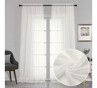 Chyhomenyc Sheer Curtains 120 Inch Extra Long, 2 Pieces, Rod Pocket Top Soft Voile Texture Window Draperies Lightweight & Airy Panels for Living Room/Bedroom, Each 42W x 120L inches, Ivory