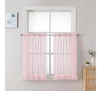 Chyhomenyc Sheer Curtains 24 Inch Length, Small Window Curtains for Bathroom Living Room Basement, Voile Short Rod Pocket Curtain Tiers, 42in Wx 24in L, 2 PCS, Blush Pink
