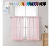 Chyhomenyc Sheer Curtains 36 inch Length 2 Panels, Light Filtering Voile Rod Pocket Short Window Sheer Curtians for Bathroom Living Room, 2PCS, Blush Pink