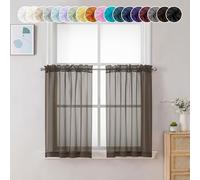 Chyhomenyc Sheer Curtains 36 inch Length 2 Panels, Light Filtering Voile Rod Pocket Short Window Sheer Curtians for Bathroom Living Room, 2PCS, Choclate Brown