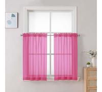 Chyhomenyc Sheer Curtains 36 inch Length 2 Panels Set, Light Filtering Voile Rod Pocket Short Window Curtians for Bathroom Living Room Farmhouse Small Windows, Each 42Wx36L in, 2PCS, Hot Pink