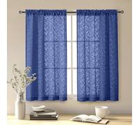 Chyhomenyc Sheer Curtains 45 Inch Length 2 Panels, Light Filtering Semi Sheer Curtains for Bedroom, 3D Leaves Jacquard Textured Livng Room Window Curtain Drapes, 42W x 54L, Set of 2, Dusty Blue