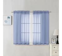 Chyhomenyc Sheer Curtains 45 Inch Long 2 Panels - Light Filtering Short Soft Airy Short Cafe Curtains, Modern Rod Pocket for Dinning Living Room Bedroom, 42Wx45L Inches, Denim Blue