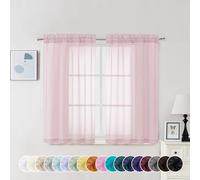 Chyhomenyc Sheer Curtains 45 Inch Long 2 Panels, Short Voile Drapes for Dinning Small Windows Bathroom Living Room Bedroom, Rod Pocket, 42Wx45L Inches, 2PCS, Blush Pink
