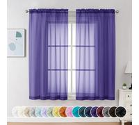Chyhomenyc Sheer Curtains 63 Inch Length 2 Panels, Light Filtering Rod Pocket Window Sheer Curtain Drapes for Bedroom Living Room, 42Wx63L, 2 Panels, Purple