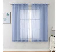 Chyhomenyc Sheer Curtains 63 Inch Length 2 Panels Set - Light Filtering Rod Pocket Window Curtain Treatment Drapes for Bedroom Living Room, 42Wx63L Inch, Denim Blue