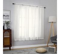 Chyhomenyc Sheer Curtains 63 Inch Length 2 Panels Set, Short Window Curtain Drapes Semi Transparent Voile Rod Pocket Curtains for Dining Bedroom Living Room, Each 42W x 63L inch, Set of 2, Ivory