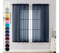 Chyhomenyc Sheer Curtains 63 Inch Length Set of 2, Rod Pocket Voile Drapes for Living Room, Bedroom, Window Treatments Semi Sheer Curtain Panels for Yard, Patio, Villa, Parlor, 42Wx 63L, Navy Blue