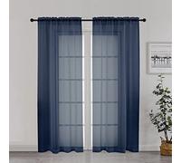 Chyhomenyc Sheer Curtains 72 Inch Length Set of 2, Rod Pocket Voile Drapes for Living Room, Bedroom, Window Treatments Semi Sheer Curtain Panels for Yard, Patio, Villa, Parlor, 42Wx 72L, Navy Blue