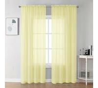 Chyhomenyc Sheer Curtains 84 Inches Long 2 Panels Set - Light Filtering Soft Airy Window Curtains, Rod Pocket for Living Room Bedroom Window Drapes, 42Wx84L Inch, Light Yellow