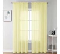 Chyhomenyc Sheer Curtains 90 inches Long 2 Panels - Light Filtering Soft Airy Solid Elegant Voile Window Treatment Drapes for Bedroom Living Room, 42Wx90L Inches, Light Yellow