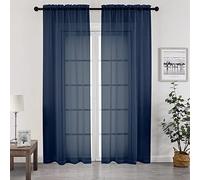 Chyhomenyc Sheer Curtains Extra Long 96 inch 2 PCS- Casual Style Airy & Breathable with Amount Light Sheer Panels for Patio/Glass Door (1 Pair Set=Total 84 inches Wide, Each W42 x L96, Navy Blue)