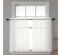 Chyhomenyc Sheer Curtains Tiers 2 Pieces Set, Light Filtering Small Curtains 24 in Length, Short Bathroom Living Room Cafe Basement Voile Window Curtains, Rod Pocket, 42W x 24L Inches, Ivory