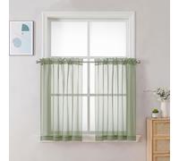 Chyhomenyc Sheer Curtains Tiers 42W x 24L Inches 2 Pieces Set, Light Filtering Small Curtains, Short Bathroom Living Room Cafe Basement Voile Window Curtains, Rod Pocket, Sage Green