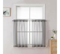 Chyhomenyc Sheer Curtains Tiers 42W x 24L Inches, Light Filtering Small Curtains, Short Bathroom Living Room Cafe Basement Voile Window Curtain, Rod Pocket, 2PCS, Charcoal Grey