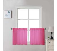Chyhomenyc Sheer Hot Pink Tier Curtains 24 Inch Length Set, Small Window Kitchen Curtains for Bathroom Living Room Basement, Farmhouse Short Voile Curtain 42Wx24L, Rod Pocket, 2 PCS