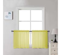 Chyhomenyc Sheer Lemon Tier Curtains 24 Inch Length Set, Small Window Kitchen Curtains for Bathroom Living Room Basement, Farmhouse Short Voile Curtain 42Wx24L, Rod Pocket, 2 PCS