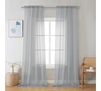 Chyhomenyc Sheer Light Grey Curtains 90 inches Long 2 Panels, Light Filtering Soft Airy Solid Elegant Voile Window Treatment Drapes for Bedroom Living Room Wedding Party Decor, 42 Wx90 L Inches