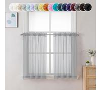 Chyhomenyc Sheer Light Grey Tier Curtains 24 Inch Length, Small Window Curtains Treatment for Bathroom Living Room Basement, Short Rod Pocket Cafe Curtains, 42W x 24L Inches, 2 Panels