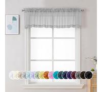 Chyhomenyc Sheer Light Grey Valances for Windows 2 Pack, Small Window Curtains for Living Room Bathroom Cafe Laundry Basement, Modern Top Dual Rod Pocket Voile Curtain, 42W x 14L inches