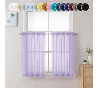 Chyhomenyc Sheer Lilac Tier Curtains 24 Inch Length, Small Window Treatment for Bathroom Living Room Basement, Short Rod Pocket Cafe Panels, 42W x 24L Inches, 2 Panels