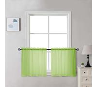 Chyhomenyc Sheer Lime Tier Curtains 24 Inch Length Set, Small Window Kitchen Curtains for Bathroom Living Room Basement, Farmhouse Short Voile Curtain 42Wx24L, Rod Pocket, 2 PCS