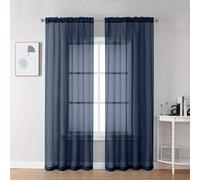 Chyhomenyc Sheer Navy Blue Curtains 90 inches Long 2 Panels, Light Filtering Soft Airy Solid Elegant Voile Window Treatment Drapes for Bedroom Living Room Wedding Party Decor, 42 Wx90 L Inches