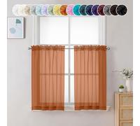 Chyhomenyc Sheer Orange Tier Curtains - 24 Inch Length, Small Window Treatment for Bathroom, Living Room, Basement - Short Rod Pocket Cafe Curtains, 42W x 24L Inches, 2 Panels