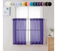 Chyhomenyc Sheer Purple Tier Curtains 24 Inch Length, Small Window Treatment for Bathroom Living Room Basement, Short Rod Pocket Cafe Panels, 42W x 24L Inches, 2 Panels