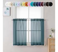 Chyhomenyc Sheer Stone Blue Tier Curtains, 24 Inch Length, Small Window Curtains for Bathroom, Living Room, Basement, Cafe Style, 42W x 24L Inches, 2 Panels