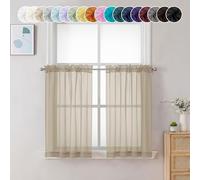 Chyhomenyc Sheer Taupe Tier Curtains 24 Inch Length, Small Window Treatment for Bathroom Living Room Basement, Short Rod Pocket Cafe Curtain, 42W x 24L Inches, 2 Panels