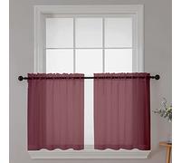 Chyhomenyc Sheer Tier Curtains 24 Inch Length, Small Cute Window Curtains Treatment for Bathroom Living Room Cafe Basement, Short Voile Curtain Tiers 42in x 24in, Rod Pocket, 2 PCS,Burgundy