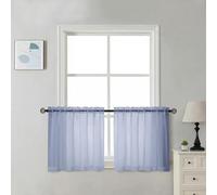 Chyhomenyc Sheer Tier Curtains 24 Inch Length - Small Window Kitchen Curtains for Bathroom Living Room Basement, Farmhouse Short Voile Curtain 42Wx24L, Rod Pocket, 2 PCS, Denim Blue