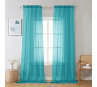 Chyhomenyc Sheer Turquoise Curtains 90 inches Long 2 Panels, Light Filtering Soft Airy Solid Elegant Voile Window Treatment Drapes for Bedroom Living Room Wedding Party Decor, 42 Wx90 L Inches