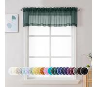 Chyhomenyc Sheer Valances for Windows 2 Pack, Small Window Curtains for Living Room Bathroom, Modern Top Dual Rod Pocket Basement Curtains for Small Window, 42Wx14L inches, 2PCS, Hunter Green