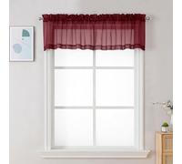 Chyhomenyc Sheer Valances for Windows 2 Pack, 42W x 14L inches Small Window Curtains for Living Room Bathroom Cafe Laundry Basement, Modern Top Dual Rod Pocket Voile Curtain, Burgundy