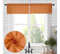 Chyhomenyc Sheer Valances for Windows 2 Pack, 42Wx14L Inches Short Valance for Living Room Bathroom Cafe Laundry Basement, Cute Orange Dual Rod Pockets Voile Valance, 1Pair