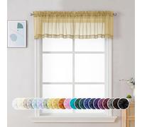 Chyhomenyc Sheer Valances for Windows 2 Pack, Small Curtains for Living Room Bathroom, Modern Top Dual Rod Pocket Voile Basement Curtains, 42W x 14L inches, Gold
