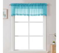 Chyhomenyc Sheer Valances for Windows 2 Pack, Small Window Curtains for Living Room Bathroom Cafe Laundry Basement, Modern Top Dual Rod Pocket Voile Curtain, 42W x 18L inches, Turquoise