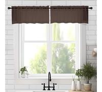 Chyhomenyc Sheer Valances for Windows 2 Pieces, 42Wx14L Inches Brown Small Window Valance for Living Room Bathroom Cafe Laundry Basement, Elegant Chocolate Rod Pocket Voile Valance