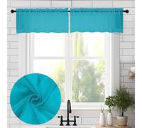 Chyhomenyc Sheer Valances for Windows 2 Pieces, 42Wx14L Inches Small Valance for Living Room Bedroom Study Laundry Basement, Rod Pocket Voile Valance, Turquoise